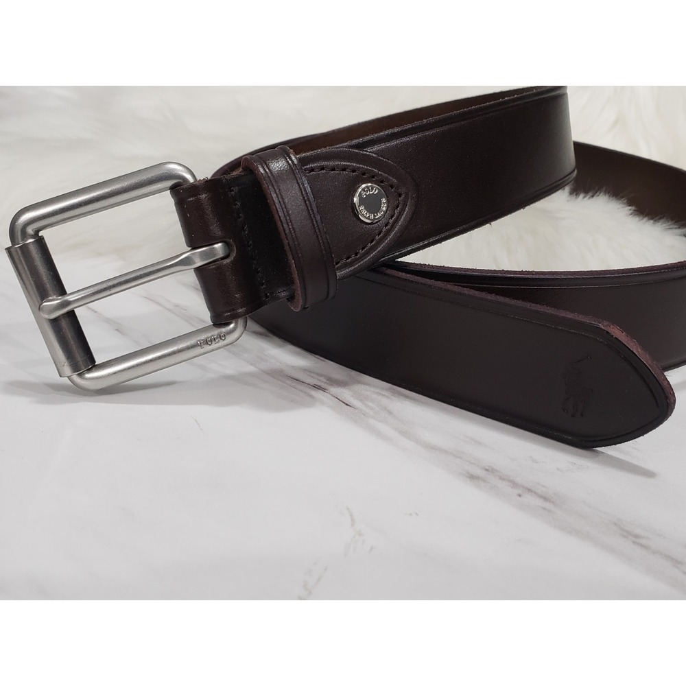MEN'S POLO RALPH LAUREN DARK BROWN‎ GENUINE LEATHER BELT SIZE 38 SMOOTH PREPPY